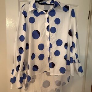 White Blouse with Blue Polka Dots